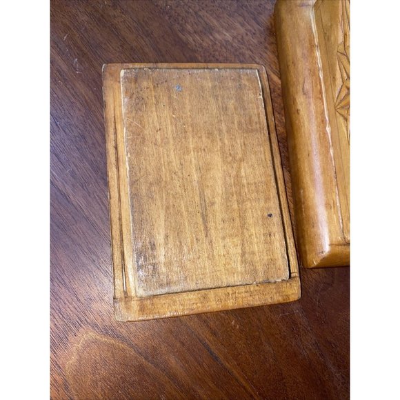 Vintage Hand Carved Brown Wooden Trinket Box Lid Wood - Picture 7 of 8